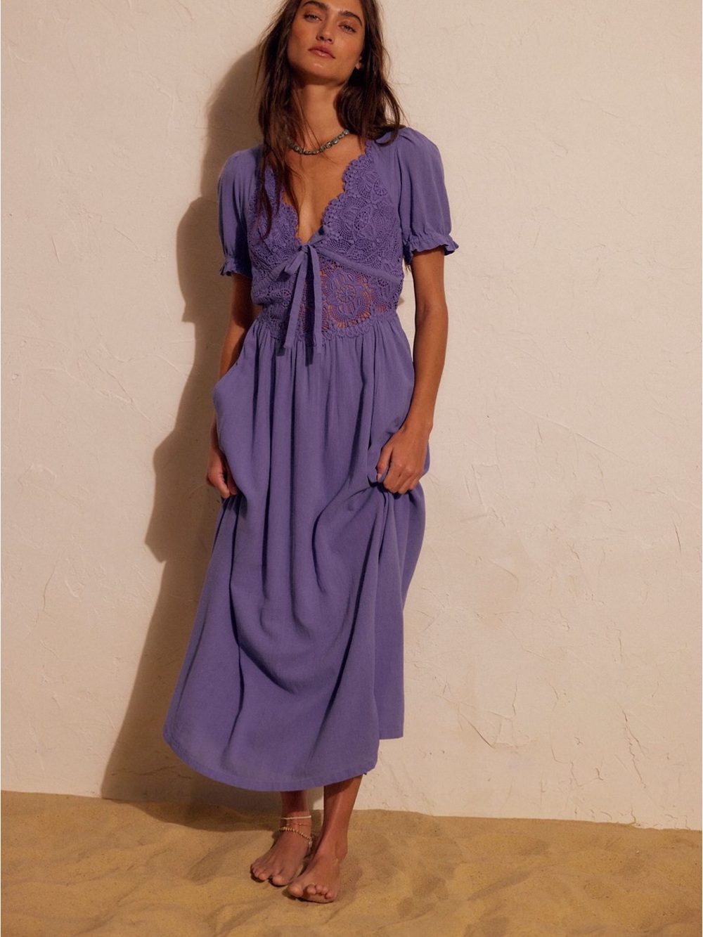 Free People Lace Tie-Front Midi Dress